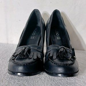 Aldo Black Genuine Leather Chunky Heel Loafers 39